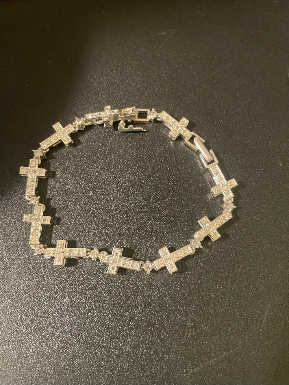 Avon Dainty Silver Toned Cross Link Bracelet with Pave Accents